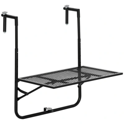 Image of Outsunny Balcony Hanging Table, Metal Wall Mount Desk, Adjustable Folding Deck Table for Patio and Garden, Black