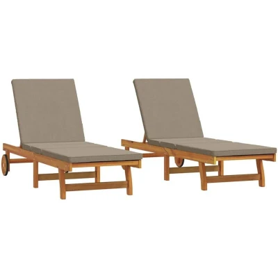 Image of vidaXL Sun Loungers 2 pcs with Wheels and Cushion Solid Wood Acacia