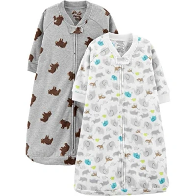Image of Simple Joys by Carter&#039;s Baby 2 Pack Microfleece Long Sleeve Sleepbag Wearable Blanket, Grey Bear/Animal, 3 6 Months (Pack of 2)