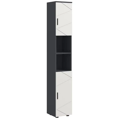 Image of kleankin Slim Bathroom Cabinet, 183cm Tall Storage Cabinet with Soft Close Doors, Open Compartments and Adjustable Shelves, Grey