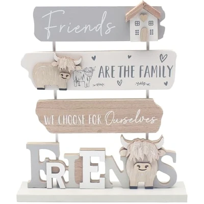 Image of Lesser &amp; Pavey Love Affection Highland Cow Wooden Plaque Friends For Home Decor Gift and Acrylic Plaques Office Ideal Signs Birthday Gifts Women Men
