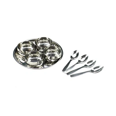 Image of 9PC Stainless Steel Relish Chutney Pickle Dish Thali Bowls Serving Multipurpose Set Nut