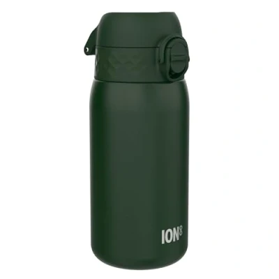 Image of ION8 Kids Water Bottle (350ml) Leak Proof &amp; BPA Free Thermal Drinking Bottle, Triple Lock Lid to Prevent Spills Hide Away Handle, Made with Vacuum Insulated ThemoShield Stainless Steel, Dark Green