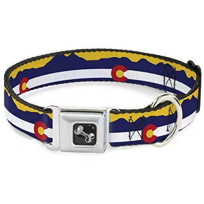 Image of Buckle Down 15 26&quot; Colorado Flag/Mountain Silhouette Yellow Dog Collar Bone, Large
