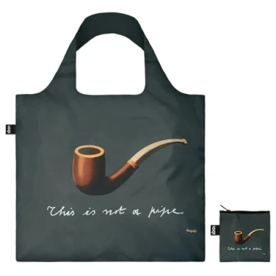 Image of LOQI Rene Magritte The Treachery of Images Recycled Bag, Black, Grey