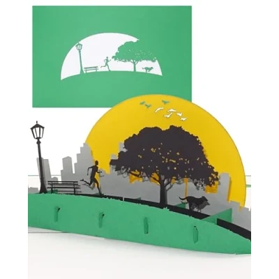 Image of Pop Up Card &quot;Jogging Jogger in the Park&quot; 3D Birthday Running Voucher &amp; Invitation Sports Fitness