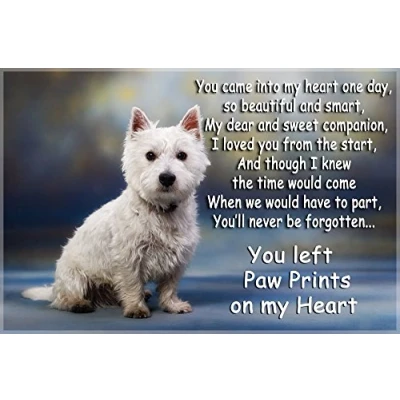 Image of Westie West Highland white terrier pet loss bereavement Fridge Magnet Gift You left Paw Prints on my Heart