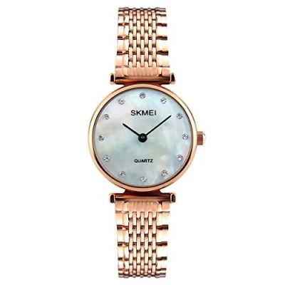 Image of Skmei Women&#039;s Watch Rose Gold Mother of Pearl Mesh Strap Crystal Stones SK1223