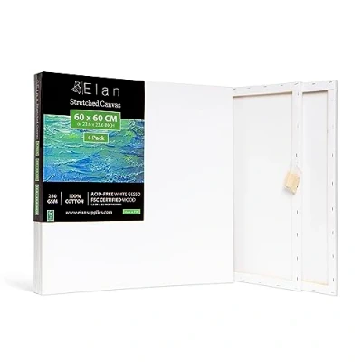 Image of Elan Stretched Canvases 60x60 CM, 4 Pack for Painting, Painting Canvas Bulk, Adults Blank Paint Art