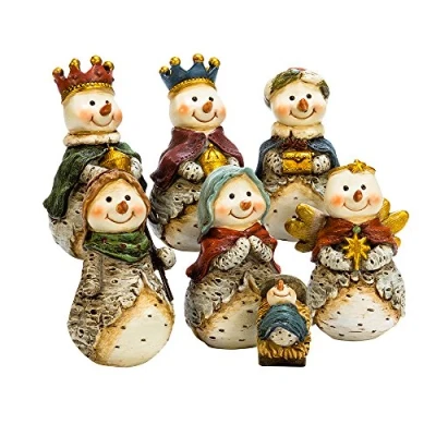 Image of Kurt S. Adler 7 Piece 6&quot; Resin Snowmen Nativity Scene Table Set, Polyresin, Multicolor