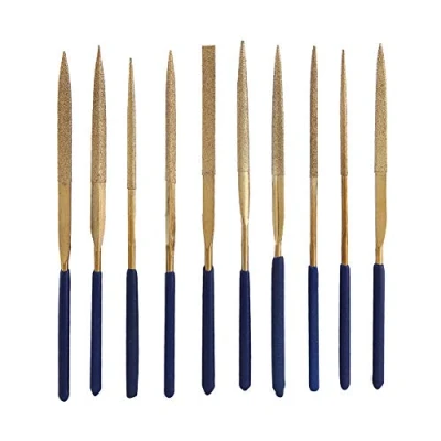 Image of Titanium Coated Diamond Needle File Set, 10pcs Alloy Grinding Files Repair Tools for Metal Glass Ceramic Jewelry Carving