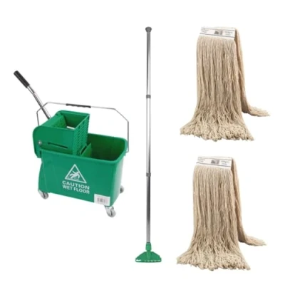 Image of 20L Industrial Mop and Bucket Set Commercial Kentucky Wringer Heavy Duty Cleaning For Schools Restaurants Shops Offices Green