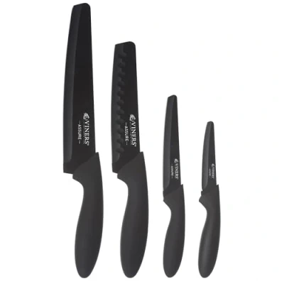 Image of Viners Assure 4 Piece Stainless Steel Knife Set Precision Cutting with Safety First Design, Rust Resistant Blades, and Comfort Grip Handles