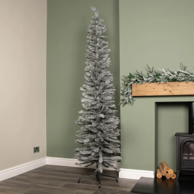 Image of 7ft (2.1m) Grey Slim Pencil Christmas Tree with 401 Tips and Metal Stand Tall Slimline Artificial for Modern Homes