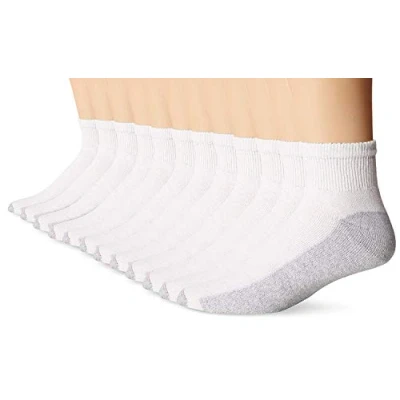Image of Hanes mens Double Tough Ankle Socks, 12 pair Pack, White/Grey Foot Bottom, 14 UK