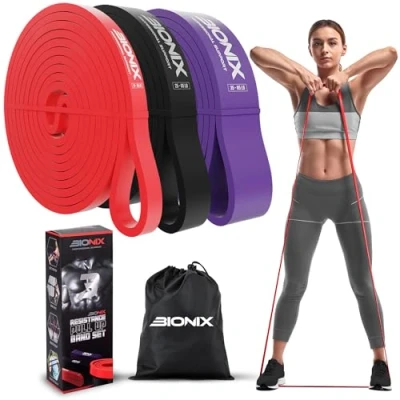 Image of Bionix Resistance Bands Set Men Different Levels Pull Up Assistance Heavy, Thick Exercise Band for Stretching, Muscle Toning, Powerlifting, CrossFit, Yoga, Mobility and Workout Pack of 3