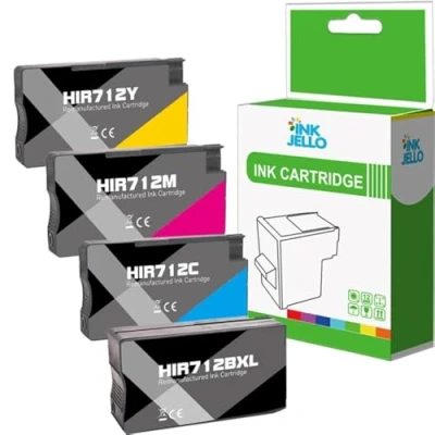 Image of Inkjello Compatible Ink Cartridge 3ED71A Replacement for HP 712 DesignJet T650 T630 T250 T230 T210 3ED67A 3ED68A 3ED69A Black Cyan Magenta Yellow (4 Pack)