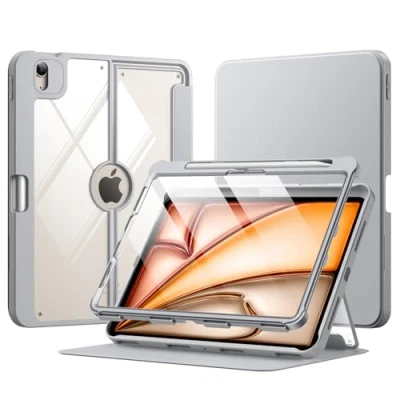 Image of MoKo for iPad Air 11 Inch Case M2 2024, 5th/4th Gen 10.9 2022/2020 with Pencil Holder, 11&quot; Screen Protector, Lens Protector,Magnetic Multi Angle Stand,Light Gray