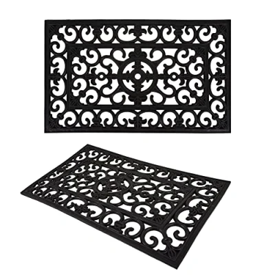 Image of ASAB Rubber Door Mat Non Slip Durable Heavy Duty Geometric Design Indoor Large Weather Resistant Foot for Front Patio Entryways Back (Classic (45 x 75cm))