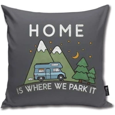 Image of ZFENGYYUAN Throw Pillow Cover Camping Home Is Where We Park It Campervan Gift Case Decor 18x18 Inches