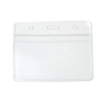Image of CKB LTD Horizontal Clear ID Badge Card Plastic Pocket Wallet Holders Transparent Waterproof Landscape Name Tag Security Pass Event Pouches with Grip Seal 10 x 8cm Holds 9 6.8cm (Pack of 100)