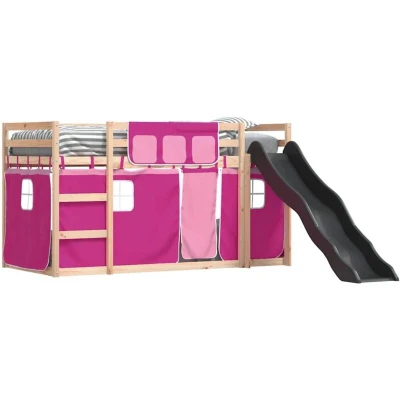 Image of Bunk Bed without Mattress with Slide and Curtains Pink 80x200 cm Vidaxl