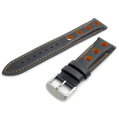 Image of Sporty Grand Prix Style Padded Leather Watch Strap Coloured Holes/Vents &amp; Stitching 20mm (Orange)