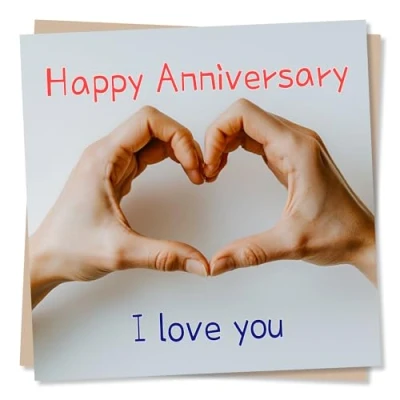 Image of Adorable Hand Heart Anniversary Card Happy Anniversary. I Love You For Husband, Wife, Girlfriend, Boyfriend, Partner