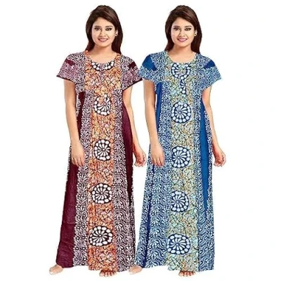 Image of SATYA EXPORTS Women&#039;s 100% Cotton Batik Print Ankle Length Maxi Nighty Soft Fabric Nightgown,Sleepwear comfortable,wear for women(Multicolor Pack of 2