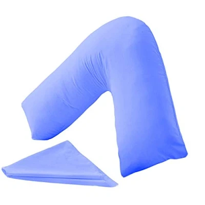 Image of Looms &amp; Leaves V SHAPED NURSING PILLOW CASE PREGNANCY MATERNITY ORTHOPEDIC BACK NECK SUPPORT (BLUE, V. CASE)