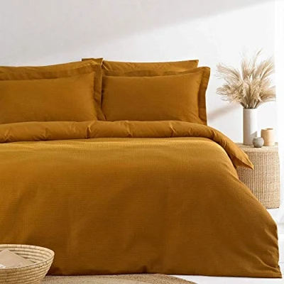 Image of The Linen Yard Waffle Duvet Cover Set, Ginger, Double