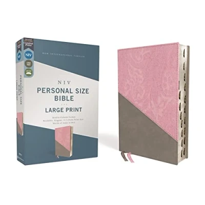 Image of Niv, Personal Size Bible, Large Print, Leathersoft, Pink/gray, Red Letter, Thumb Indexed, Comfort Print: New International Version, Size, Letter