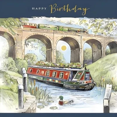Image of Male Birthday Card for Him General Men Special Finish Canal Boat Artistic Design Eco Friendly Recyclable