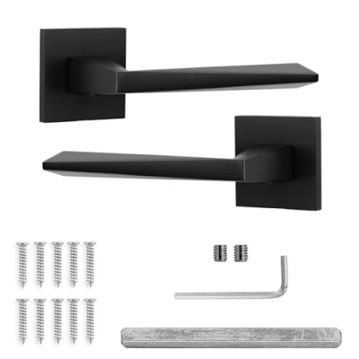 Image of Decoranddecor Black Door Handles Internal Aluminium Matt Handle Sets for Wooden Interior Doors Bedrooms &amp; Bathroom Leda Range
