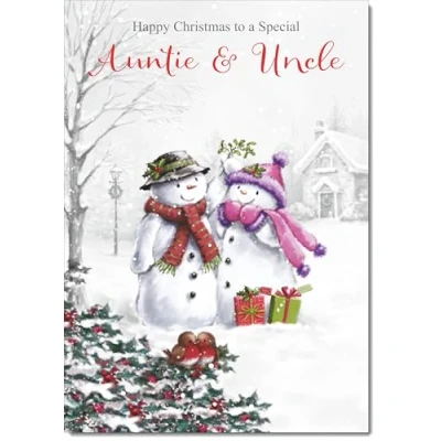 Image of doodlecards Auntie and Uncle Christmas Card Two Snowmen Medium Size for &amp; with Plain Envelope