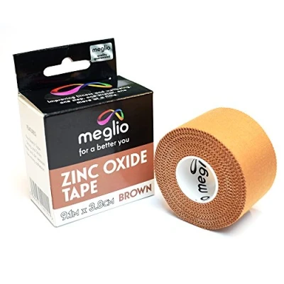 Image of Meglio Zinc Oxide Tape Strong Athletic Sports Strapping for Support &amp; Injury Recovery, Blister Prevention Tape, Ankle, Foot, Running, Rugby Climbing, Non Slip Grip (Brown) 3.8cm x 9.1m