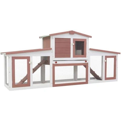 Image of vidaXL Outdoor Large Rabbit Hutch Brown and White 204x45x85 cm Wood