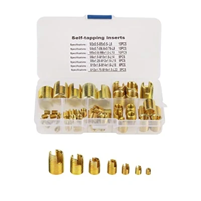 Image of 50 PCS Self Tapping Thread Inserts Brass Slotted Insert Set, Gasket Retaining Ring