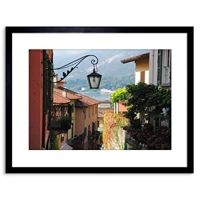 Image of Wee Blue Coo 9x7 &#039;&#039; BELLAGIO LAKE COMO ITALY STREET SCENE PHOTO FRAMED ART PRINT F97X194