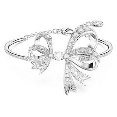 Image of Swarovski Volta bangle, Bow, White, Rhodium plated
