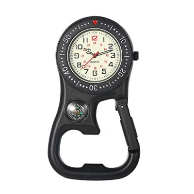 Image of JewelryWe Men Women Clip on Quarzt Watch Backpack Fob Belt Glow in The Dark Pocket for Rock Climbing Doctors Nurses Outdoor Activities