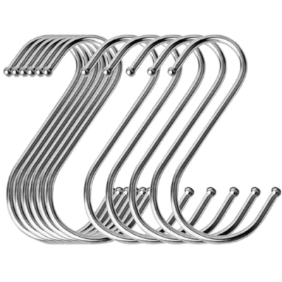 Image of Yogopro S Hooks Metal Hanging for Pots and Pans Plants Stainless Steel Shaped Heavy Duty Hangers Kitchen Bathroom Bedroom Office, 10 Packs