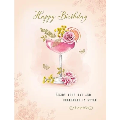 Image of Piccadilly Greetings Traditional Birthday Card Cocktail glass 8 x 6 inches