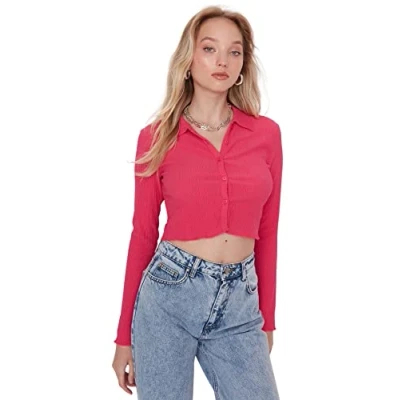 Image of Trendyol FeMan Regular fit Basic Shirt Collar Knit Blouse Fuchsia