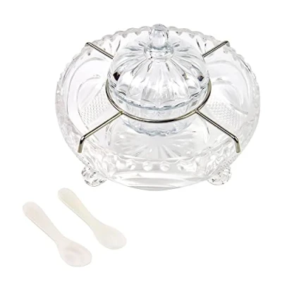Image of DUEBEL Glass Caviar Dish, 1 Pumpkin Shape Divided Serving Set Plus 2 pcs. x Mother of Pearl Spoon Chiller, Shrimp Dish for Kitchen, Bar, Restaurant, Catering Events