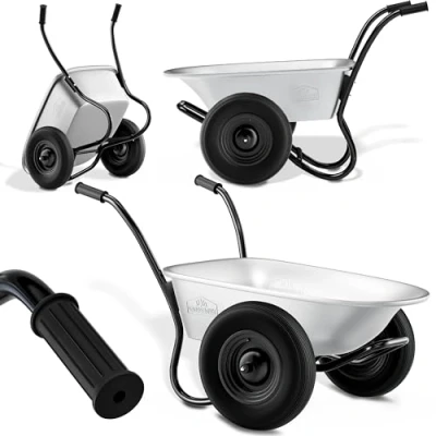 Image of GARDEBRUK® Two Wheeled Wheelbarrow 100 Litre 150kg Capacity Heavy Duty Home Garden Trolley Transport Handcart Cart Galvanised Tub Powder Coated Frame With Twin Pneumatic Tyres