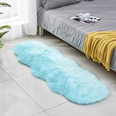 Image of YIWOYI Faux Sheepskin Rugs,bedroom Rugs,Plush Floor Rugs Mats Fur Area Rug Carpet Solid Fluffy Soft Shaggy (light blue,60x90cm)