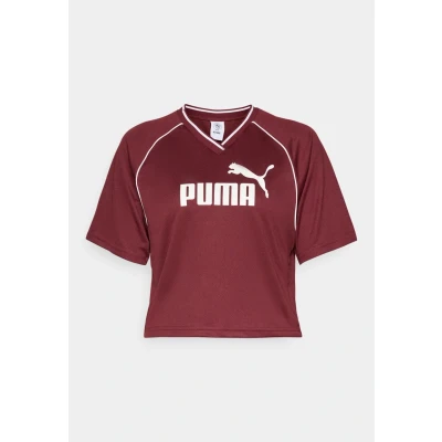 Image of Puma Relaxed Cropped Football Print Tshirt, Women&#039;s, Size: XS, Black