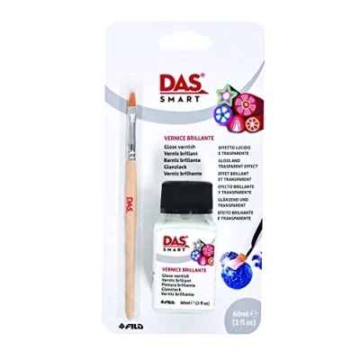 Image of DAS Smart Clay 60ml Gloss Varnish Bottle and Brush, Transparent, Ideal for Professionals &amp; Hobbyists