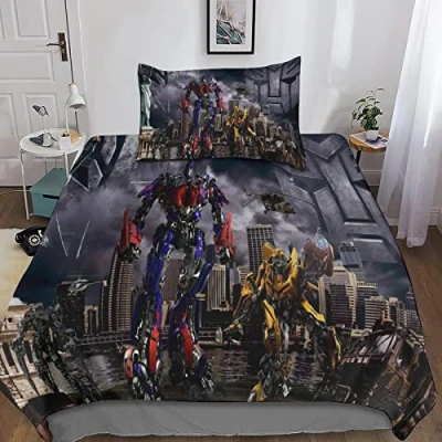 Image of KRIVS Transformers Quilt Cover Set 3D Printed Bedding Duvet with Zipper Closure for Kids Boys Teen Soft Microfiber 3 Piece Single（135x200cm）
